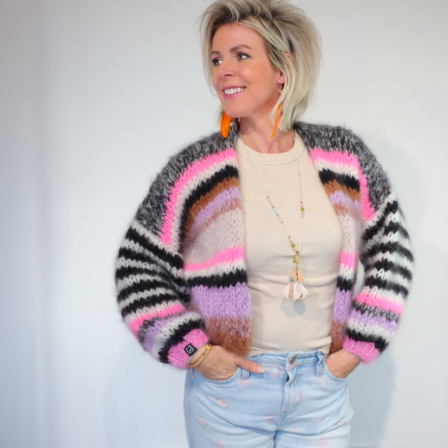 Knit pattern – Short Chunky Mohair Cardigan Alex No.12 (ENG-NL-DE)