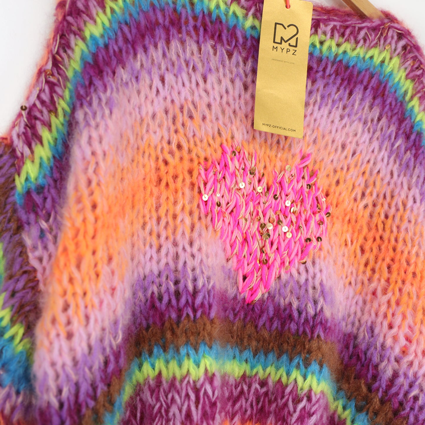 MYPZ Short Chunky Mohair Pullover Neon Hearts