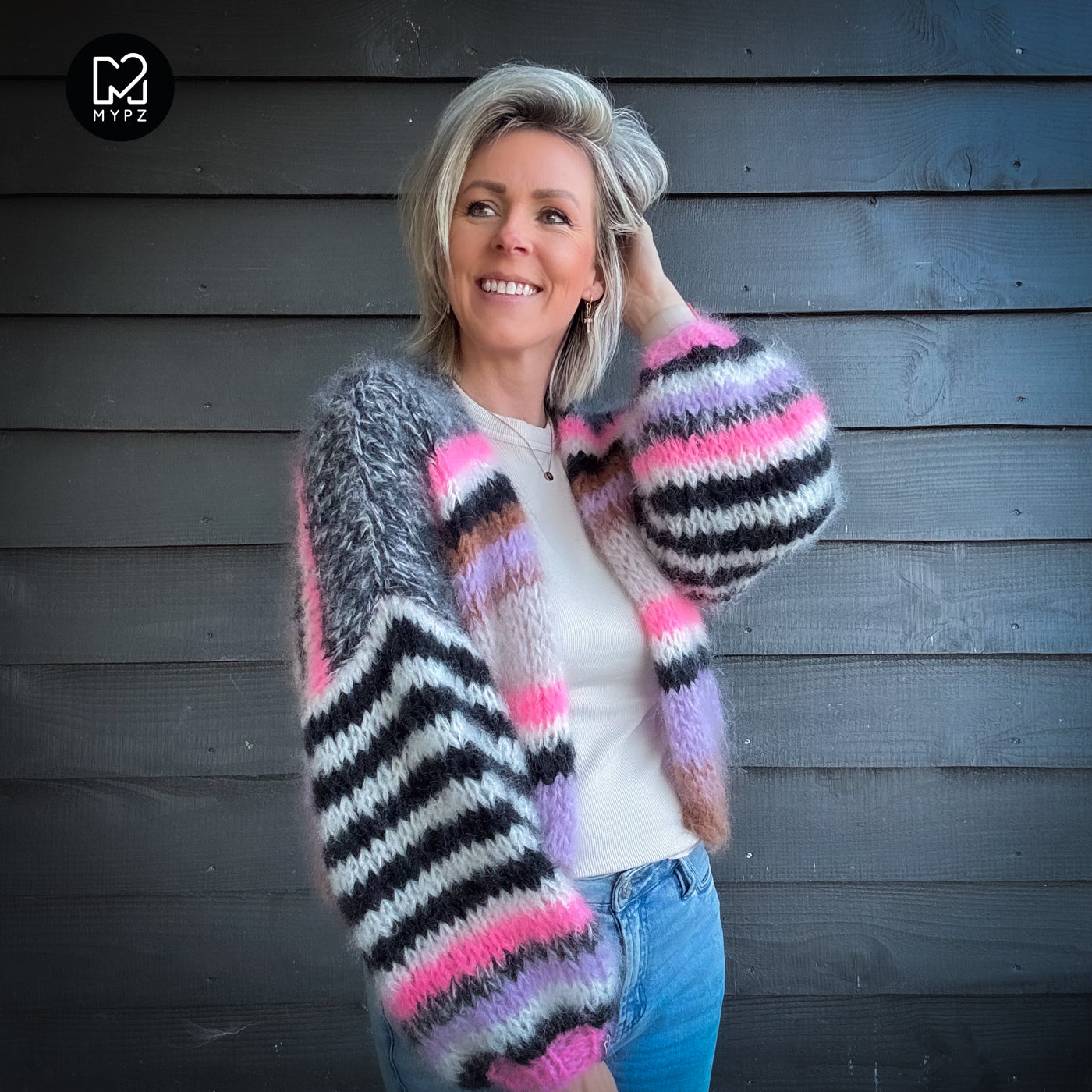 Knit pattern – Short Chunky Mohair Cardigan Alex No.12 (ENG-NL-DE)