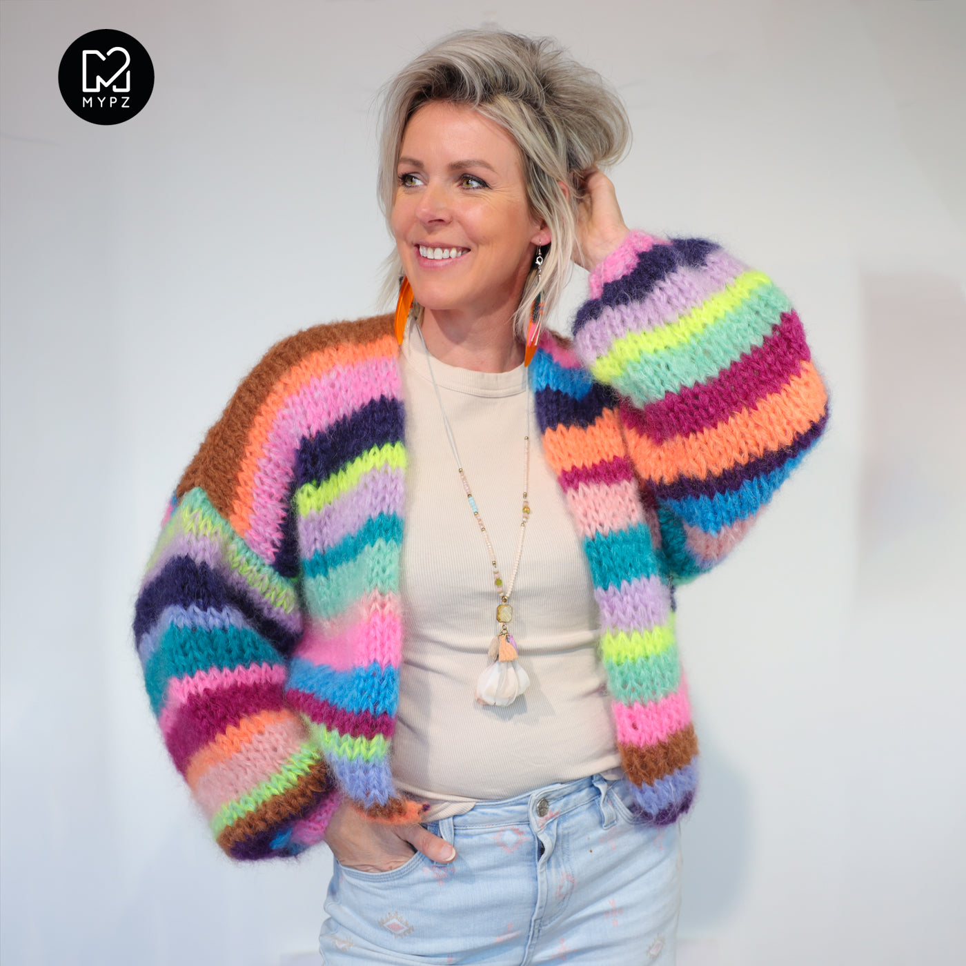 Knitting Kit – Chunky Mohair Cardigan Rainbow Medley No.12 (ENG-NL-DE)