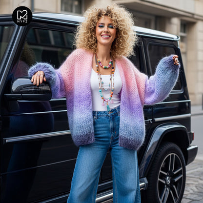 Knit pattern – MYPZ short chunky Mohair cardigan Blue Sky No15 (ENG-NL-DE)