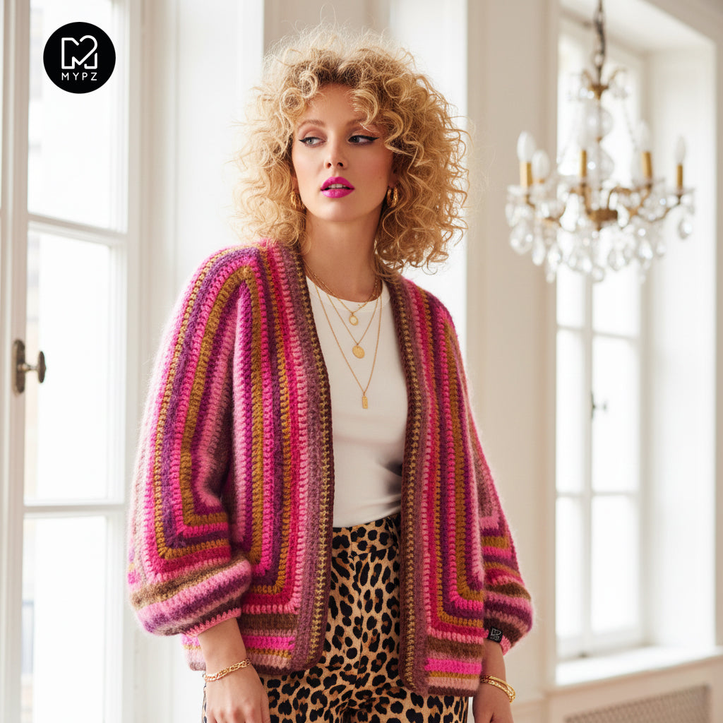 Crochet kit - MYPZ Hexagon Cardigan Burgundy (ENG-NL-DE)