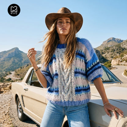 Knitting kit – MYPZ  Light Alpaca Mohair Top Cable Heart Blue No10 (ENG-NL-DE)