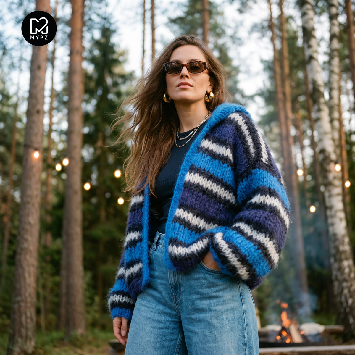 Knit pattern – MYPZ Hooded Chunky Mohair Bomber Cardigan Blue No.15 (ENG-DE-NL-ES-FR-IT-DA-SV-NO)