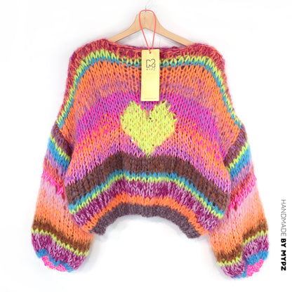 MYPZ Short Chunky Mohair Pullover Neon Hearts