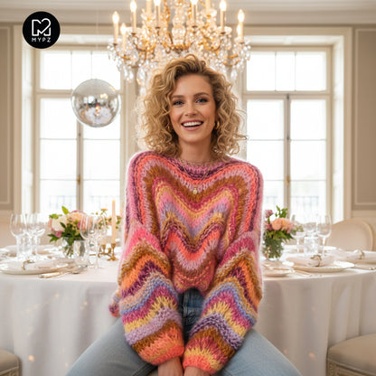 Knitting Kit – Chunky Mohair Pullover Colorflow Wave No.12 (ENG-NL-DE)