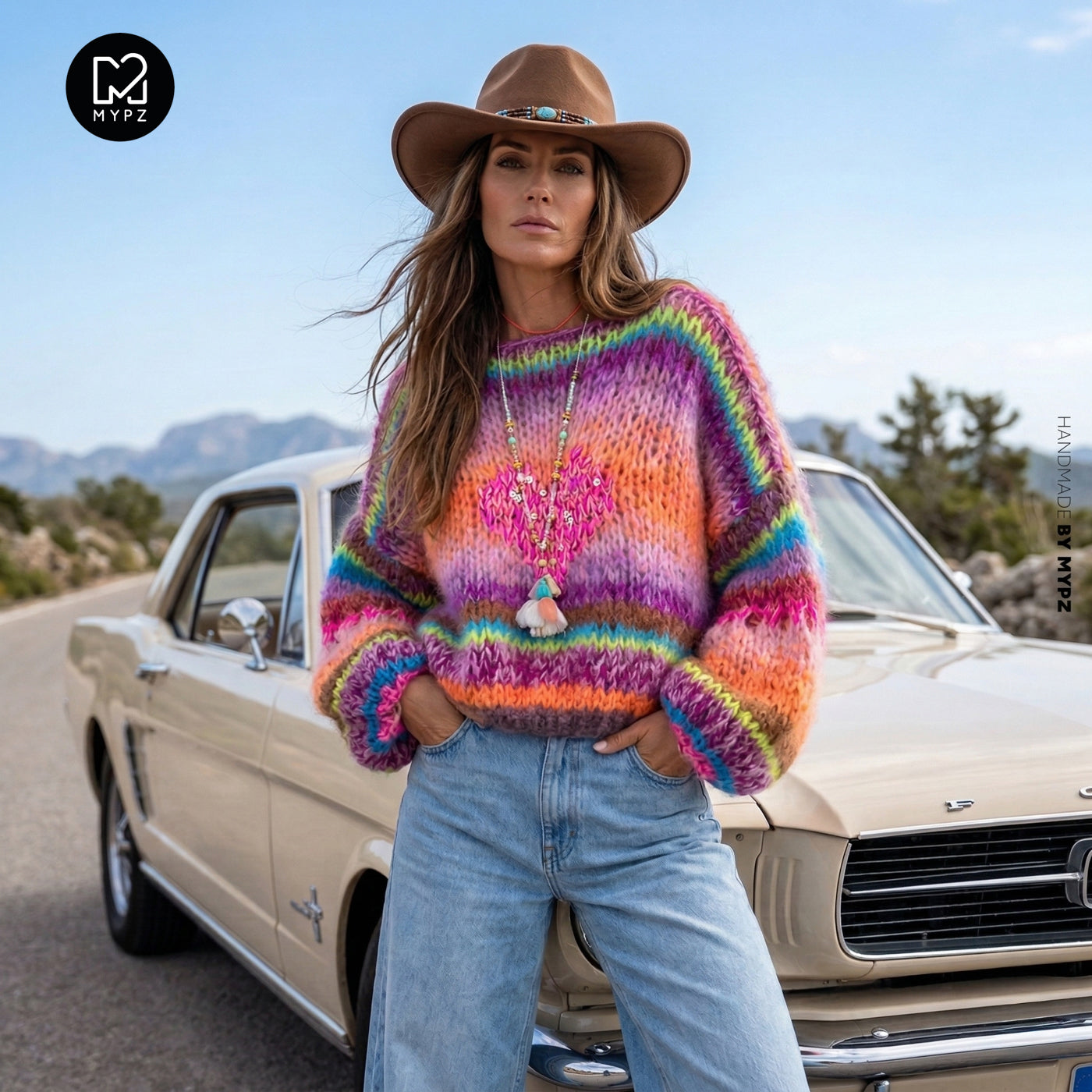 MYPZ Short Chunky Mohair Pullover Neon Hearts