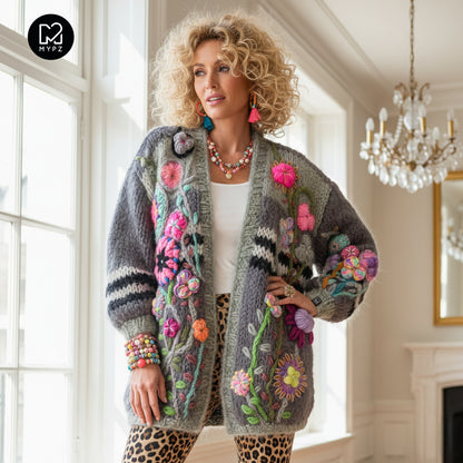 Chunky Mohair cardigan Roses