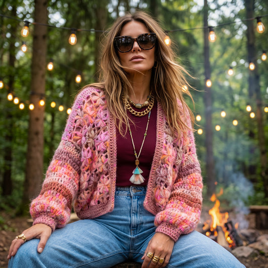 Crochet kit - MYPZ Short Wildflower cardigan Pecan (ENG-DE-NL-ES-FR-IT-DA-SV-NO)