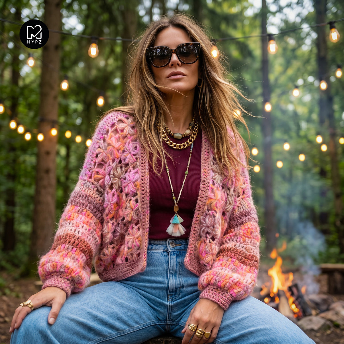 Crochet kit - MYPZ Short Wildflower cardigan Pecan (ENG-DE-NL-ES-FR-IT-DA-SV-NO)