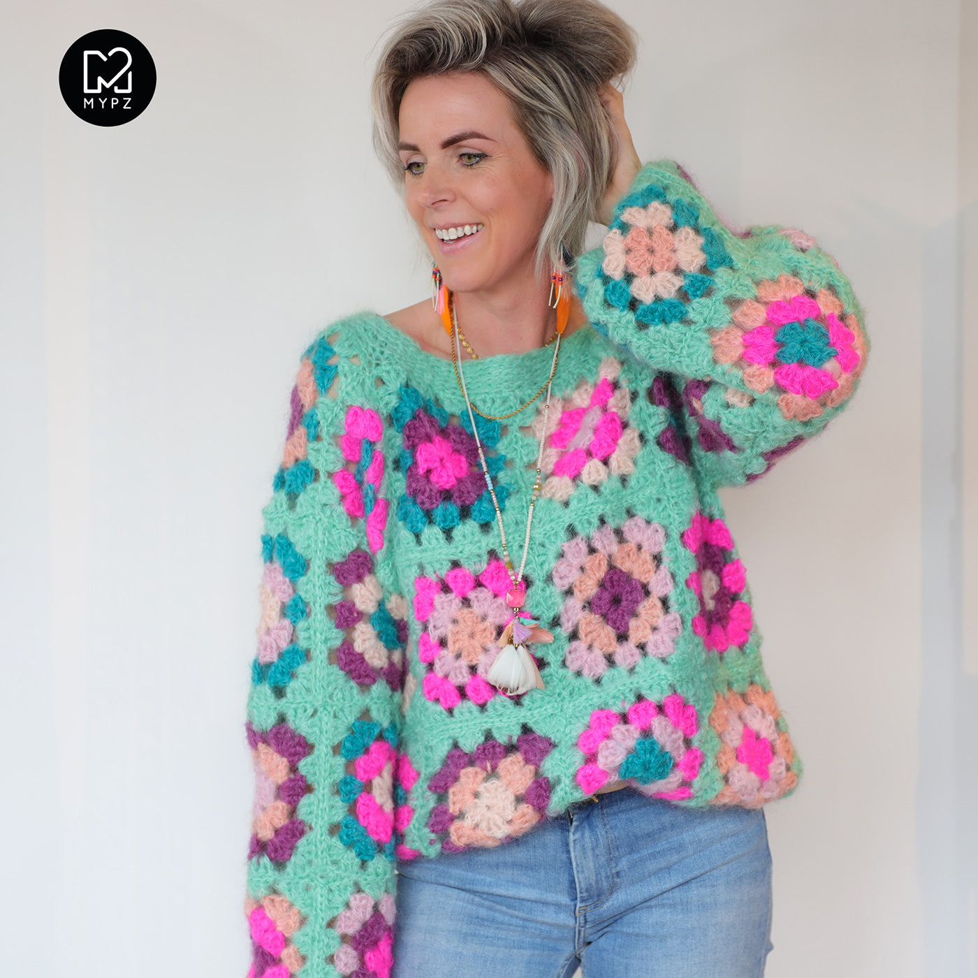 Crochet pattern - MYPZ Granny square Mohair pullover Mint (ENG-NL)