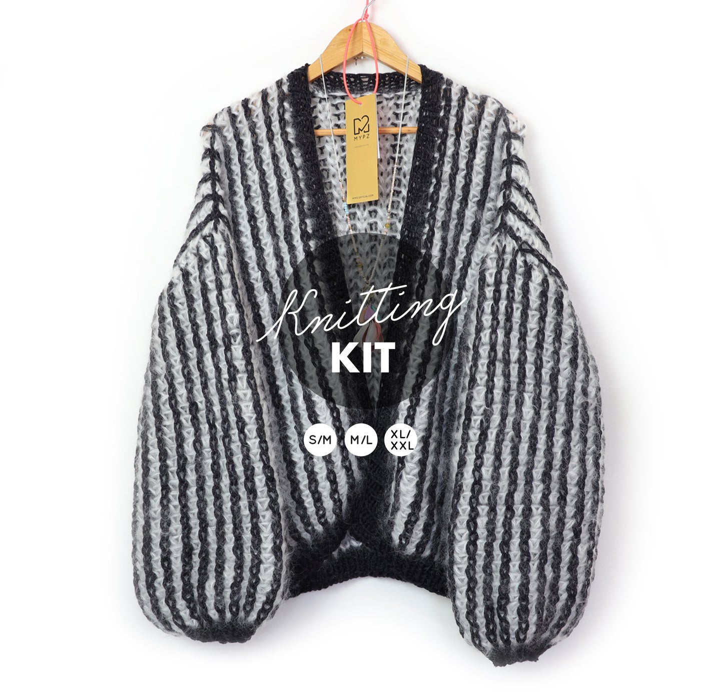 Knitting Kit – MYPZ Chunky Mohair Rib Cardigan Black & White No.12 (ENG-NL)