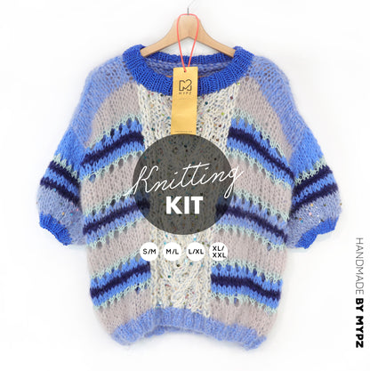 Knitting kit – MYPZ  Light Alpaca Mohair Top Cable Heart Blue No10 (ENG-NL-DE)