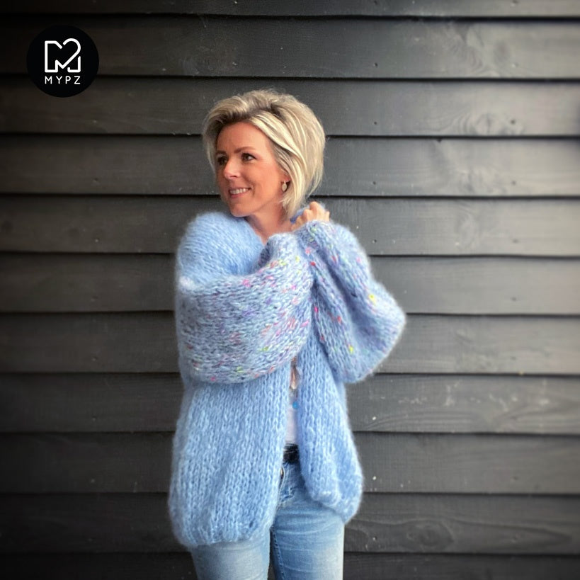 MYPZ basic chunky mohair cardigan Bubble Blue no15