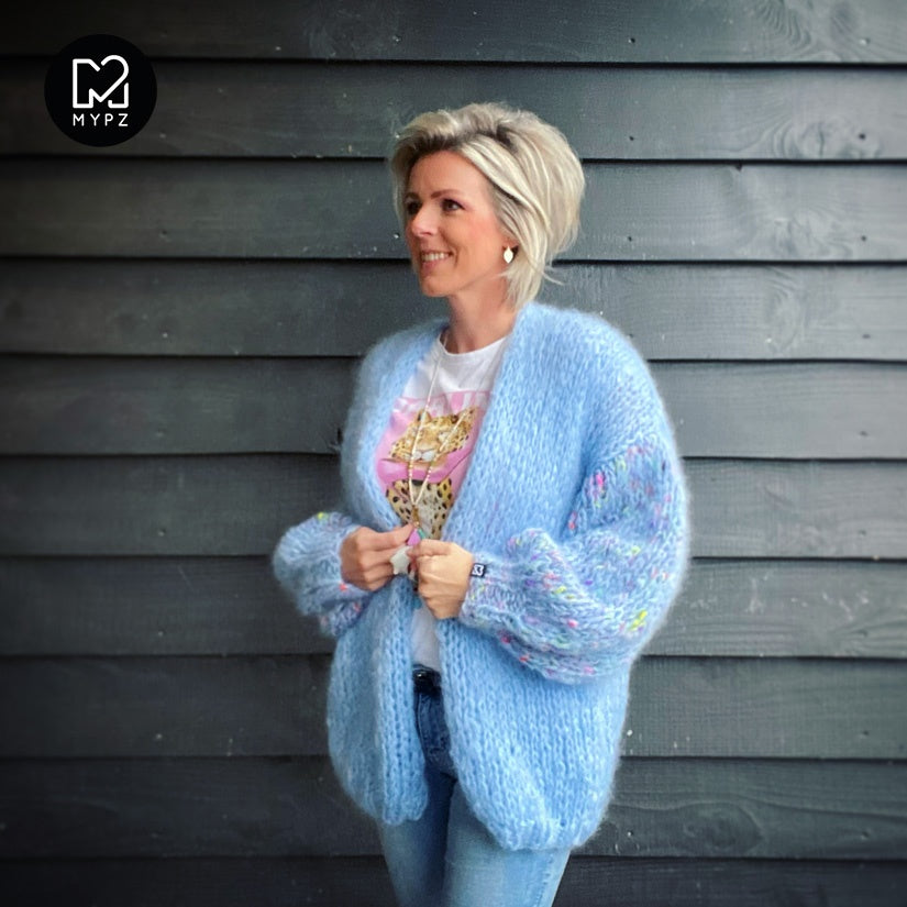 MYPZ basic chunky mohair cardigan Bubble Blue no15