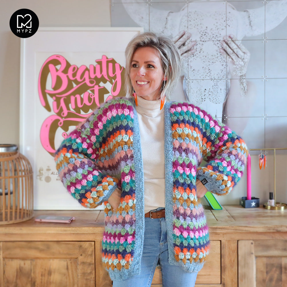 Crochet pattern - MYPZ Mohair Granny stripes cardigan Belly (ENG-NL)