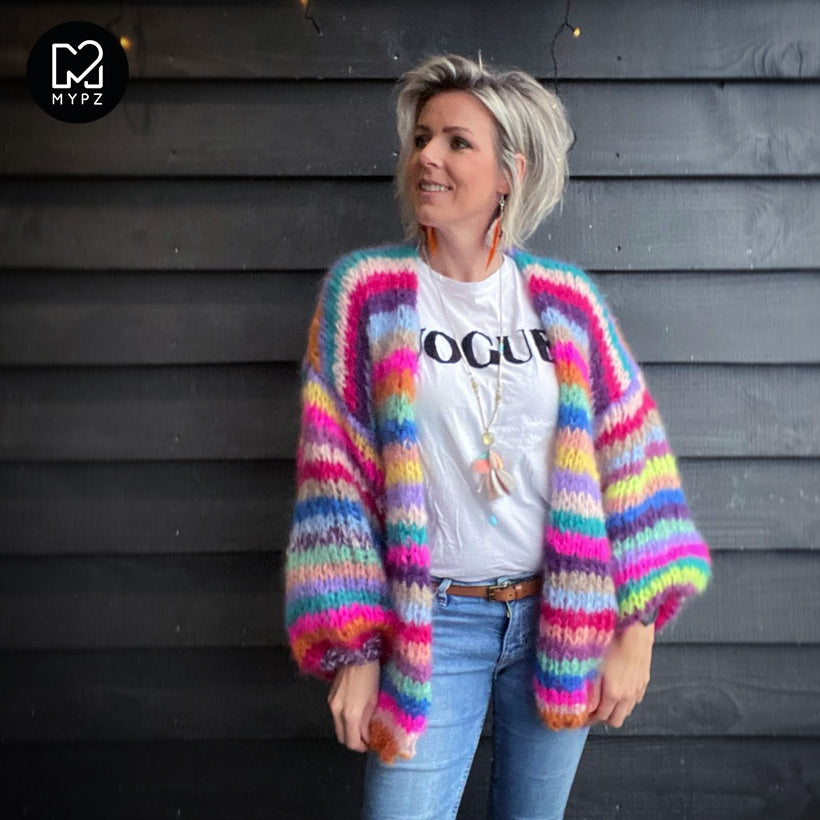 MYPZ Chunky mohair Rainbow Cardigan Striped