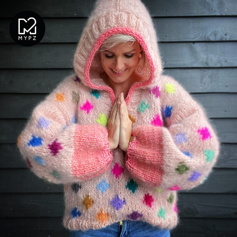 MYPZ chunky mohair dots pullover with hoodie NO9