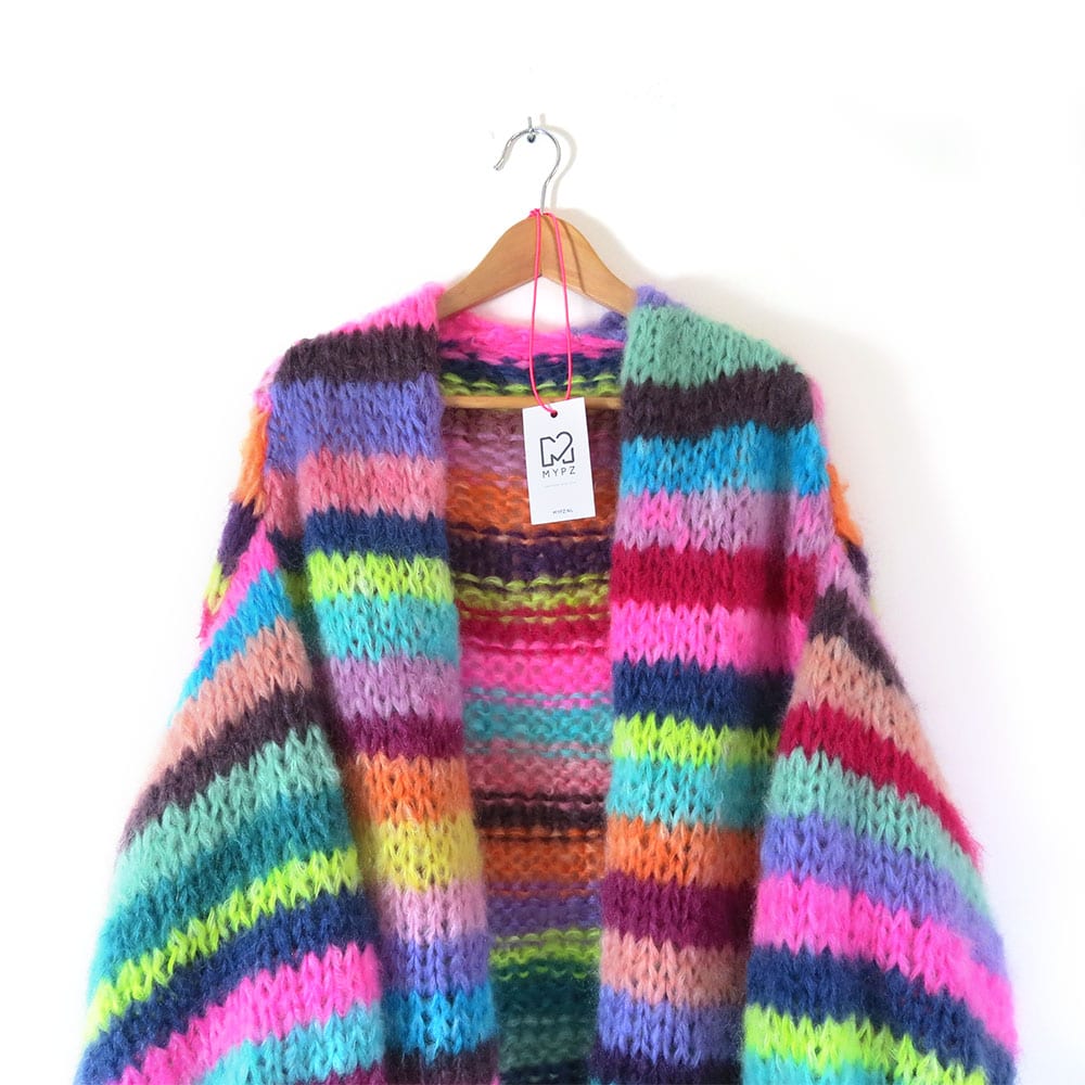 MYPZ rainbow cardigan half-long chunky mohair