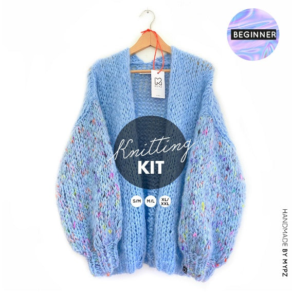 MYPZ knitting kit basic chunky mohair cardigan Bubble Blue no15