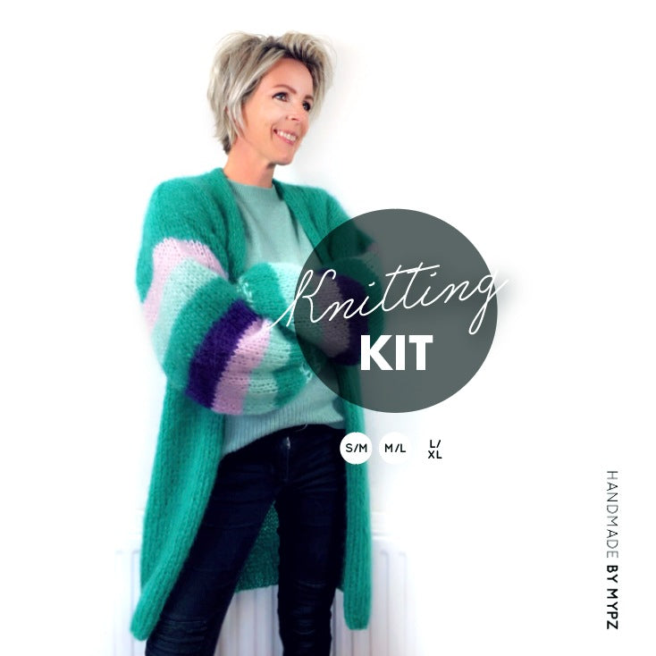 MYPZ knitting kit half long green mohair cardigan SM-ML-LXL